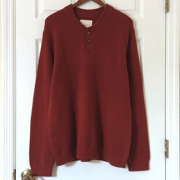Lucky Brand Cloud Soft Cashmere Blend Classic Knit Henley Sweater Terra Cotta L - Picture 1 of 12
